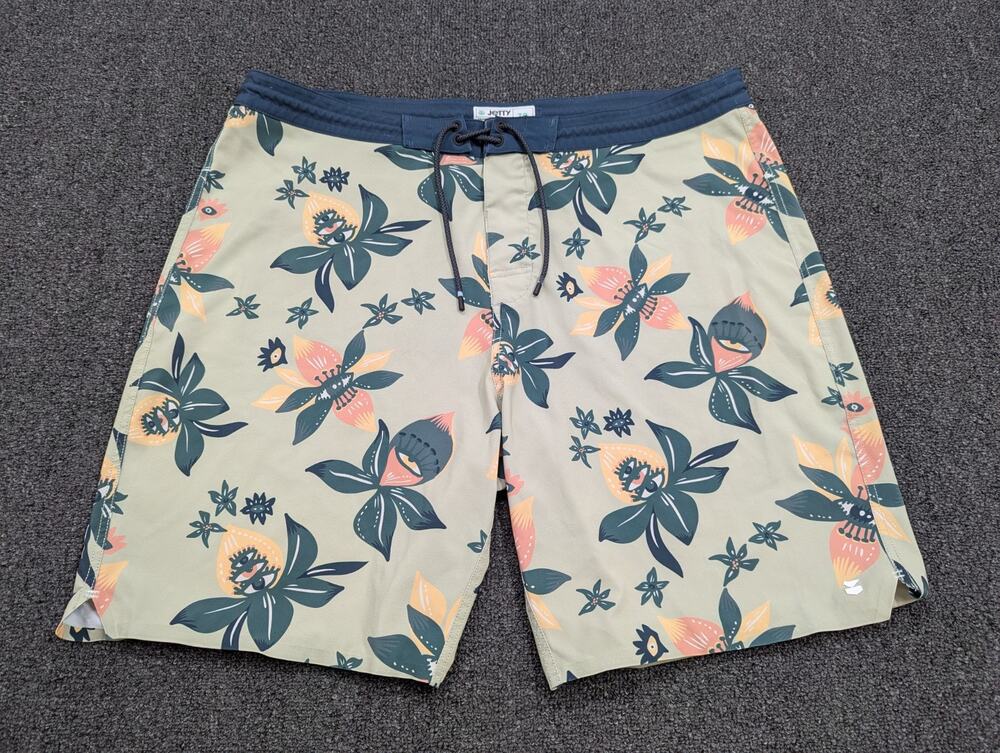 Jetty Atlantic Board Shorts Boardshorts Swim Trunks Green Floral Eyes Size 38